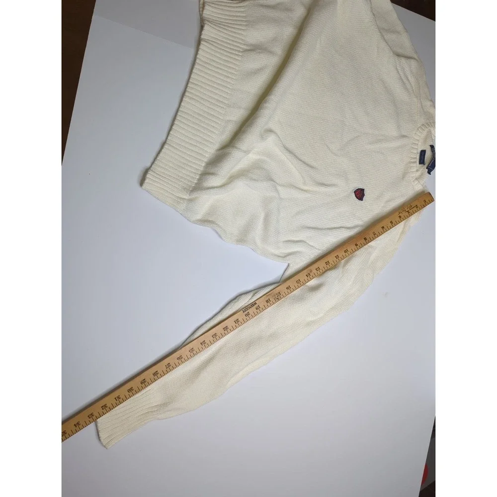 Vtg Polo Ralph Lauren Cable Knit Sweater White L Plaid Crest The Venturi 1993